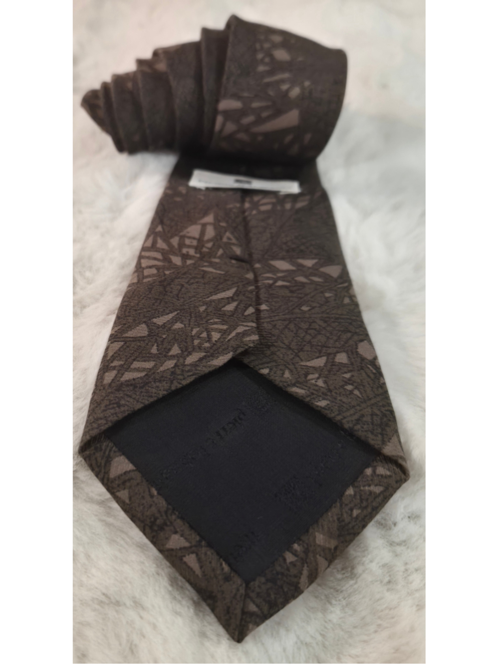 Pierre Balmain Paris Mens Tie Brown Abstract Geometric Vintage Designer Necktie